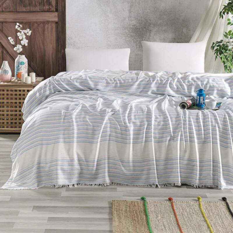 Homebiente %100 Bambu Bebe Mavi Çift Kişilik Pike 240x260 - 1