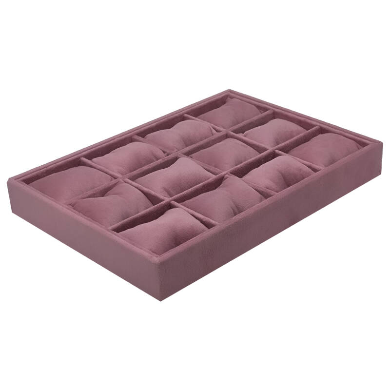 Jewelbox Süet Kumaş Pembe Renk 34x24 cm 12 Yastıklı Çekmece İçi Saat ve Takı Kutusu - 2