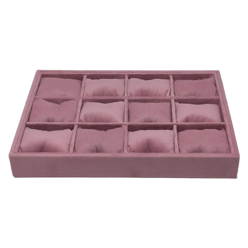 Jewelbox Süet Kumaş Pembe Renk 34x24 cm 12 Yastıklı Çekmece İçi Saat ve Takı Kutusu - 3