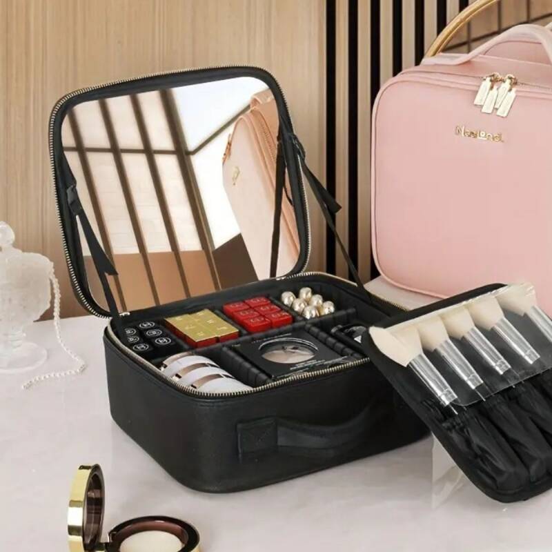 Makeup Bag Aynalı Beyaz Seyahat Makyaj Çantası - 1