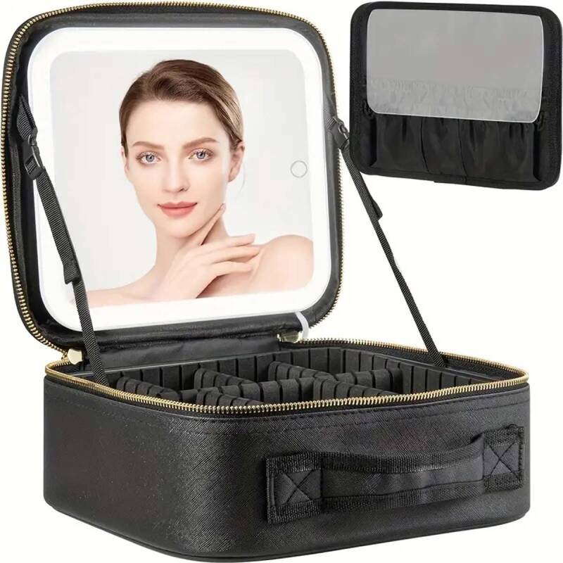 Makeup Bag Aynalı Led Işıklı Siyah Seyahat Makyaj Çantası - 2