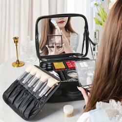 Makeup Bag Aynalı Led Işıklı Siyah Seyahat Makyaj Çantası - 5