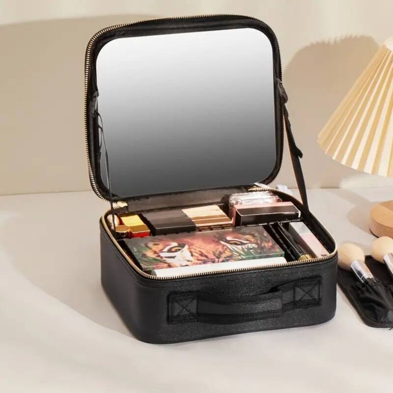 Makeup Bag Aynalı Siyah Seyahat Makyaj Çantası - 1